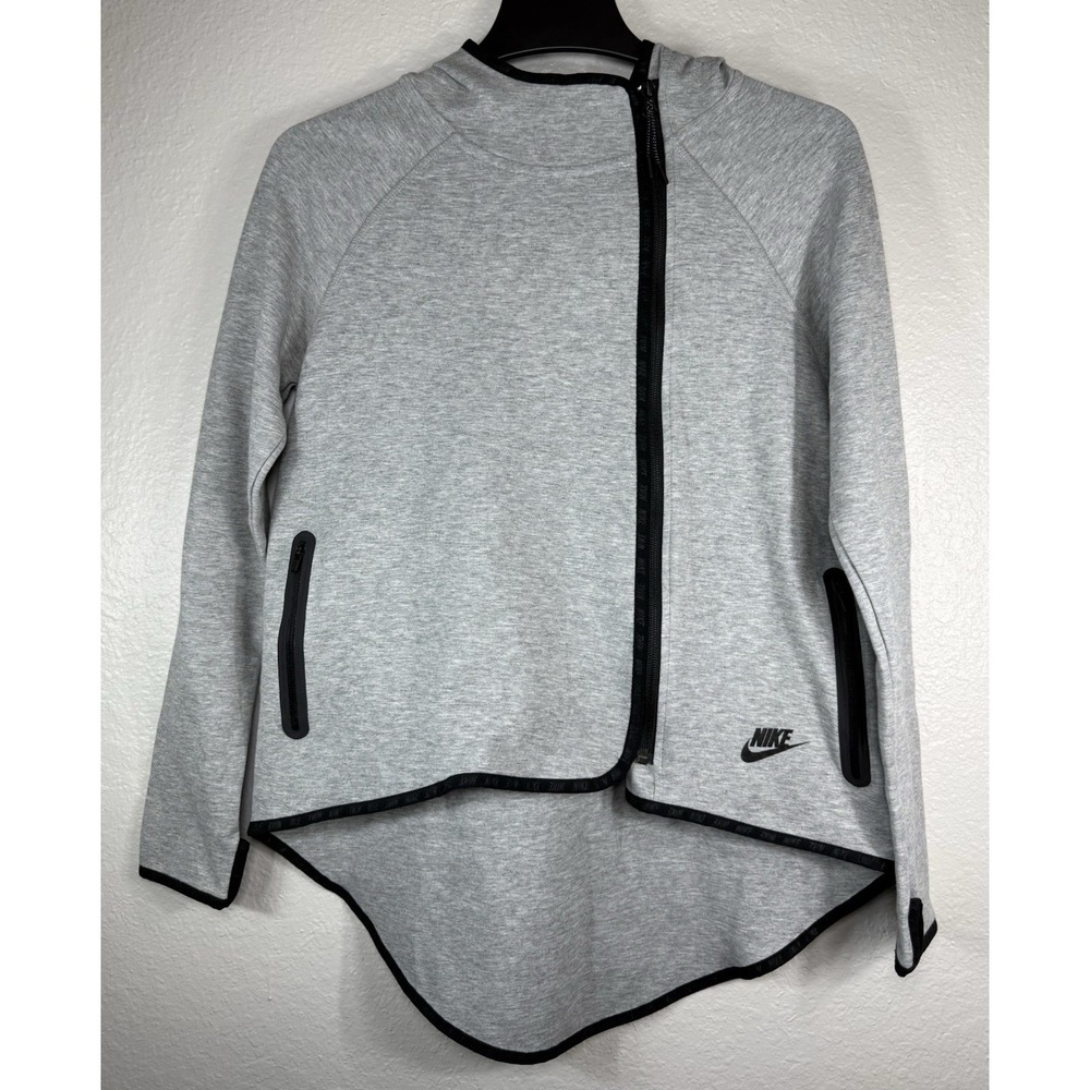 Nike Tech Fleece Womens Small Gray Asymmetric Cape Hoodie Zip Up High Low